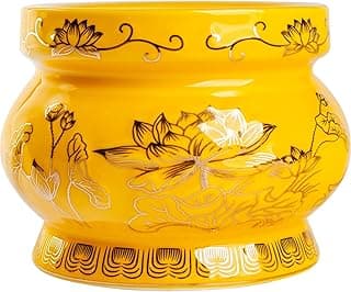 Houlu Queimador de Incenso de Cerâmica Amarela para Buda Rezando, Incensário de Altar Budista Tibetano - 10 cm