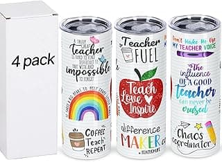 Pacote com 4 presentes de agradecimento de professores, presentes para professores, presentes da semana de agradecimento do professor, copo skinny para professor de 590 ml, para a semana do professor, aniversário, volta às aulas, Natal