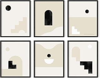 HAUS AND HUES Arte de parede neutra com impressões Boho - Conjunto de 6 pôsteres Boho arte de parede moderna de meados do século impressão boho arte de parede pôsteres e impressões boho arte de parede