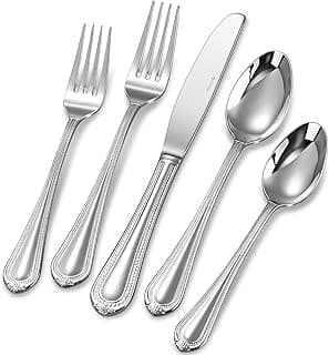 KEAWELL Pearl Edge Conjunto de talheres premium de 20 peças de contas refinadas, aço inoxidável 18/10, serviço para 4, conjunto de talheres finos, pode ser lavado na lava-louças (20, prata)