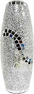Vaso de brilho decorativo, mosaico moderno, prata, 40,6 cm A x 38,6 cm L x 40,6 cm P, forma oblonga, vidro artesanal, decoração de casamento e formatura