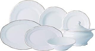 Serviço de Jantar 41 peças em Porcelana, Modelo Redondo Pomerode com Relevo, Decoração Filete Ouro, Porcelana Schmidt