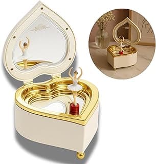 Caixinha de Música Bailarina Clássica, Formato Coração, Melodia Für Elise de Beethoven, Mecanismo de Corda, Cor Creme e Dourado