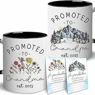 BSQUIELE Presente de Natal para avó vovô - Conjunto de canecas Promoted To Grandparents 2025 - Presentes para novos avós pela primeira vez - Caneca e cartão de anúncio de bebê para avós - avó vovô