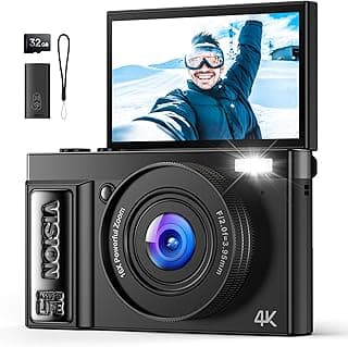 Câmera digital 4K para vlogging de fotografia: Câmeras de 64 MP para vídeo - Câmera fotográfica com zoom de 16X presentes para adolescentes de 8 a 18 anos - Tela flip de 180° Cámara compacta - Câmeras