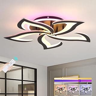 Luminária de teto inteligente preta elegante com função de memória e temporizador - LED regulável de controle remoto para casas modernas - 50W 3000LM, desligamento automático de 30-120 minutos