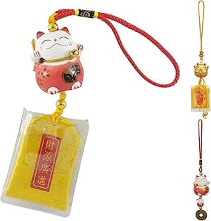 Pingente Para Retrovisor de Carro, Gato da Sorte Japonês, Pingente de Carro Maneki Neko. Gato da Sorte Japonês é Um Símbolo de Boas-vindas, Boa Sorte e Riqueza na Cultura Japonesa. (Vermelho/AM)