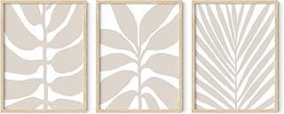 Haus and Hues Decoração de parede neutra: conjunto de 3 minimalistas, arte de parede boho - quadros botânicos emolduráveis (moldura bege, 30 x 40) para sala de estar
