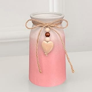 Vaso decorativo de cerâmica | 15 cm com corda de juta e pingente de coração | Perfeito para decoração de casa, escritório e casamento, cor rosa