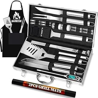 ROMANTICIST Conjunto de ferramentas de churrasqueira de aço inoxidável com 30 peças, acessórios resistentes para churrasco para homens e mulheres, kit de utensílios de grelha antiderrapante com