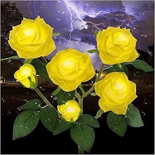 Luzes solares para estacas de jardim ao ar livre, luz LED alimentada por energia solar atualizada com 6 flores rosas, luzes decorativas solares à prova d'água para pátio, caminho, pátio, jardim, gramado (amarelo)