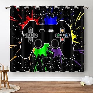 Jekeno Cortinas de Controle de Jogo para Crianças Meninos Adolescentes Quarto Gamer, Conjunto de 2 Painéis, 106 cm x 160 cm, Preto e Colorido