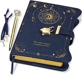 Hoci Poci Diário com cadeado e chaves para meninas, ideias de presente, diário de 360 páginas Kraft para mulheres, caderno recarregável B6 para escrever com caneta e marcador de página (Astro Blue)