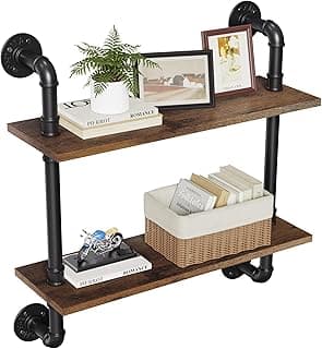 Merapi Prateleiras Flutuantes Industriais de 61 cm, 2 Camadas, 2 Prateleiras, Estilo Industrial, Madeira Rústica, Multiuso, Para Decoração de Casa, Quarto, Sala de Estar, Banheiro