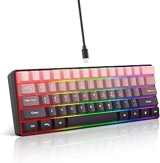 Snpurdiri Teclado para jogos 60% com fio, 61 teclas RGB retroiluminado teclado pequeno para jogos, para PC/Mac Gamer, digitador, viagem, fácil de transportar em viagem de negócios (rosa)
