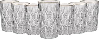 Jogo de 6 Copos de Vidro Diamond 400ml para Suco, Água e Drink Conjunto de Peças Resistente (Transparente com Borda de Ouro)