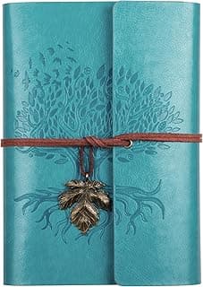 Caderno de couro de poliuretano, diário de viagem vintage recarregável, presentes para mulheres, homens, adolescentes e meninos, papel forrado de 100 g/m2, 160 páginas (azul, A5 23,4 x 16,5 cm)