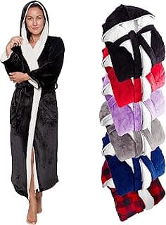 Roupão feminino com capuz forrado com sherpa – roupão de banho longo macio luxuoso