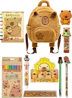 Kit Material Escolar Completo Capivara – 10 Peças Papelaria Fofa Kawaii: Estojo, Caderno, Lápis de Cor, Canetas e Acessórios – Volta às Aulas/Presente Criativo Personalizado - Premium
