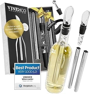 Vinenco Kit Resfriador De Vinho 7 Em 1 Em Aço Inoxidável Com Bastões De Resfriamento, Cortador De Cápsulas, Rolha E E-Book | Presente Ideal Para Baristas (Homens E Mulheres)