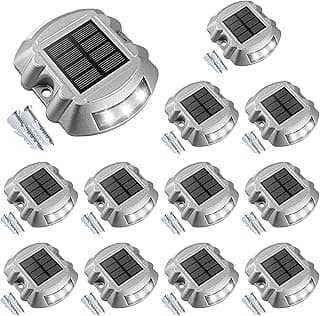Luzes solares de deck, luzes de garagem para garagem, luzes de LED sem fio IP67 à prova d'água para uso ao ar livre, 12 unidades (brancas) para garagem lateral para jardim