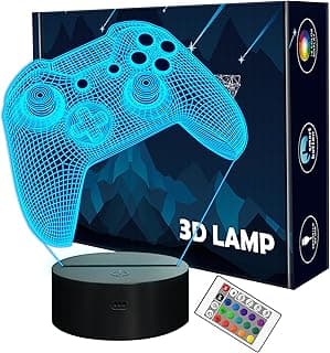 Luz noturna para Gamepad 3D, lâmpada de ilusão de console de jogos Lightzz com controle remoto + toque de 16 cores que piscam + temporizador de mesa, decoração de quarto infantil, melhor para fãs de jogos