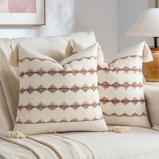 Fancy Homi Conjunto de 2 capas de almofada decorativas Boho enferrujadas 45,7 x 45,7 cm para sofá-cama, decoração de quarto de outono orgânica estética, capa de almofada de algodão macio com textura