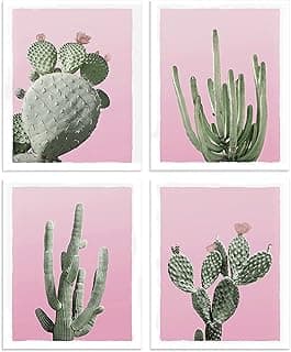 Impressão de arte de parede botânica de cacto: imagens de plantas verdes, arte suculenta para sala de estar, quarto, decoração de parede, conjunto de 4 sem moldura