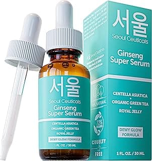 SeoulCeuticals Sérum coreano de ginseng para cuidados com a pele – K Beauty Skincare com chá verde + centelha + geleia real – livre de crueldade e orgânico para brilho orvalhado, 30 ml