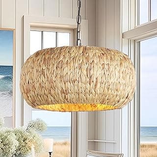 Luminária Pendente Boho Tecida À Mão, Luminária De Vime Boêmio De 17,7" Com 5 Luzes, Luminária De Teto Suspensa Com Trama Natural, Lustre De Vime Costeiro Para Ilha De Cozinha, Sala De Janta
