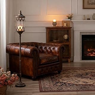 Candelabro de piso vintage - Castiçal de ouro antigo de 104 cm de altura com lanterna de vidro, suporte de coluna de metal gótico rústico para decoração de casa, casamento e centro de mesa de eventos