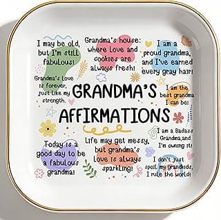 PUDDING CABIN Presente de aniversário para avó Dia das Mães Afirmações da vovó, presentes para avó, cerâmica 10 x 10 cm, bandeja de joias para avó, avó, Mimi, Gigi