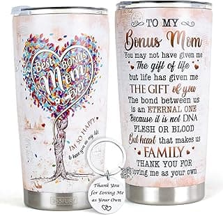 Presentes para bônus mãe de filho, filha - melhor conjunto de presentes para mãe de todos os tempos - copo de 590 ml com canudo e chaveiro - Natal, Dia das Mães, presentes de aniversário para madrasta, sogra, namorado mãe