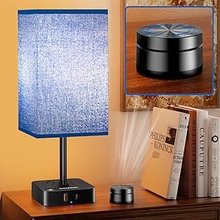 Candeeiro de cabeceira e de mesa com controle remoto, controle de toque, portas USB-C/A + tomadas | Candeeiro de mesa de cabeceira de tecido azul para quarto, iluminação de sala de estar | Lâmpada