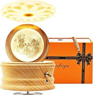 JOUALY Caixa De Música Com Bola Cristal 3D, Abajur Cabeceira Madeira Holofote Led, Melhor Presente Para Crianças, Pais, Avós, Natal/Dia Das Mães/Dia Dos Namorados, Decoração Casa