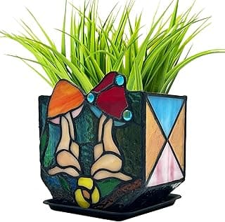 Vasos de plantas de corpo feminino cogumelo, vaso de flores para interior feminino com orifício de drenagem, vaso de decoração de postura de ioga de cogumelo com vitral, decoração exclusiva de rosto