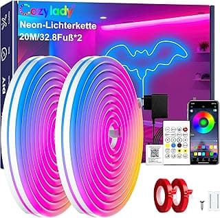 Cozylady Luzes De Corda Neon Led Rgb De 66 Pés Para Quarto, Luminária De Tira Led De 20 M Com Fita Adesiva Dupla Face, Aplicativo/Controle Remoto, Luzes Diy À Prova D'Água, Decoram O Exterior E O I