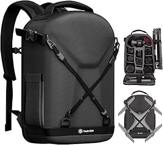 TARION Mochila para câmera dura, bolsa para câmera DSLR de 3 lados capa rígida para fotografia com capa de chuva à prova d'água, compartimento para laptop/tripé para homens e mulheres fotógrafos preta
