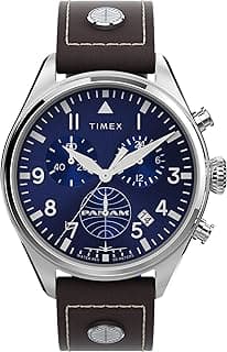 Relógio masculino X Pan Am cronógrafo de 42 mm – pulseira marrom, mostrador azul, caixa de aço inoxidável, Marrom