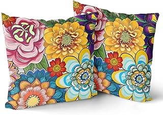 Giwawa Capas de almofada floral Boho – Conjunto de 2 fronhas coloridas com flores boêmias, decoração de casa de fazenda, para quarto, sofá, decoração de casa, estampa dupla face