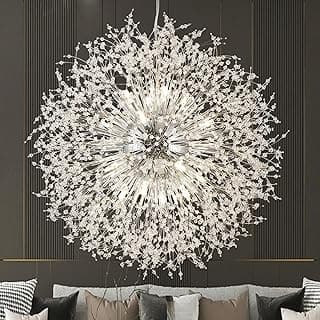 Moderno candelabro de cristal fogos de artifício 31, 5 polegadas aprox. (79, 8 cm) candelabro de cristal de leão, cromado, 16 grandes candelabros de aço para sala de estar quarto