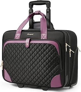 Bolsa feminina com rodinhas para laptop, com bolso à prova d'água, bolsa para computador de 43 cm, bagagem de mão embaixo do assento com rodas para trabalho, viagens, negócios, leve, preto