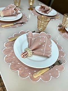 Kit Jogo Americano Poa Com Guardanapo Bordado Mesa Posta Sousplat (Poa - Rose, 8 Peças)