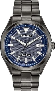 Relógio masculino Eco-Drive Weekender com 3 ponteiros em aço inoxidável IP preto, mostrador azul (modelo: AW1147-52L), Cinza