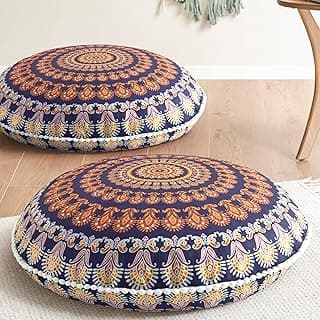 Codi Conjunto de 2 almofadas de chão para sentar, almofadas grandes de meditação para adultos com espuma de memória, mandala boêmia, assento redondo para ioga ao ar livre e sala de estar, lavável, 81