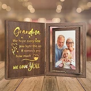 Porta-retrato para avó com mensagem iluminada – Moldura giratória dupla face 10 x 15 cm – Presentes rústicos para avó de netos – Presente de aniversário e Natal para avó de Dia das Mães para a