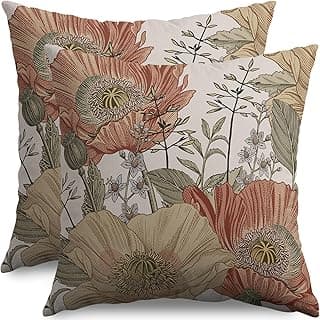 Conjunto de 2 capas de almofada florais vintage, 45,7 x 45,7 cm, flores coloridas e enferrujadas, botânicas, decorativas, capas de almofada, decoração rústica, presente de fazenda, sofá-cama
