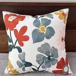 Capa de almofada bordada floral 45,7 x 45,7 cm – Capa de almofada Boho Bold Bloom com zíper, almofada de bordado único para sala de estar (1, flor)
