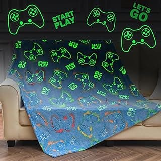 Cobertor de jogos que brilha no escuro para meninos e meninas - decoração de quarto de jogador para iluminação noturna, presentes de brinquedo para controle de jogos para crianças adultas, presentes