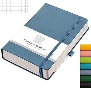 AHGXG Caderno de papel gráfico – Caderno quadriculado com 320 páginas numeradas A5, papel quadriculado grosso de 100 g/m², capa dura de couro, bolso interno, 14 cm × 21 cm – Cinza azul